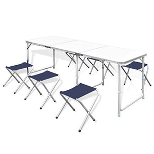 Festnight Set Tavolo da Campeggio Pieghevole 6 Sedie, Set Pieghevole di Tavolo da Picnic Regolabili 180x60 cm