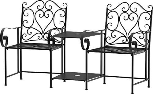 OUTSUNNY - Panchina 2 Posti con Tavolino e Foro per Ombrellone Nero