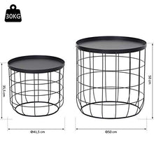 Outsunny Set 2 Pezzi Tavolini da caffè, Tavolino Contenitore per Soggiorno in Metallo Nero, Φ50x50cm & Φ41.5x35.5cm