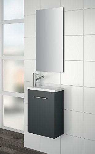 Yellowshop - Mobile Mobiletto da Bagno Sospeso in Legno Cm 40 Completo di Specchiera E Lavabo Arredo Modello Micro Colore Grigio Opaco