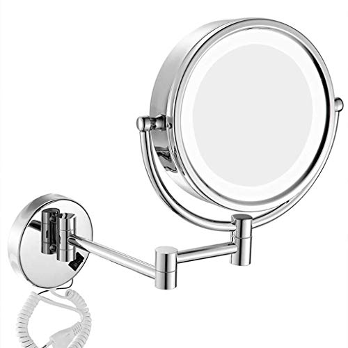 AJH Specchio per Il Trucco, Specchio di Bellezza a LED da 8 Pollici Illuminato a Doppia Faccia con ingrandimento di 10 Volte Specchio da Bagno Pieghevole telescopico da Bagno
