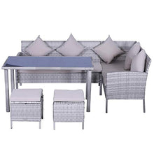 Set Salotto da Giardino in Rattan 2 Divani Angolari Tavolino 2 Sgabelli Miozzi Grigio