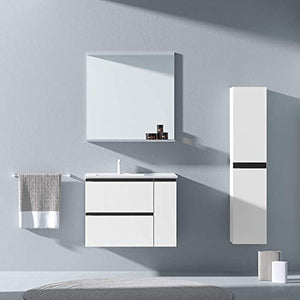 Mobili KOL 80 cm | Laccato Bianco | 80 x 60 x 45 cm | Mobile con 2 cassetti + 1 Anta + lavabo in Ceramica a Sinistra