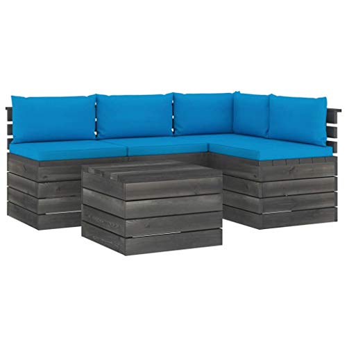 FAMIROSA Set Divani da Giardino su Pallet 5 pz con Cuscini Massello Pino-1831