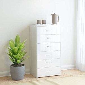 FAMIROSA Credenza con 6 Cassetti Bianco Lucido 50x34x96 cm in Truciolato