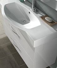Mobile bagno moderno New York sospeso bianco, misura cm 84, con specchio, lavabo e colonna