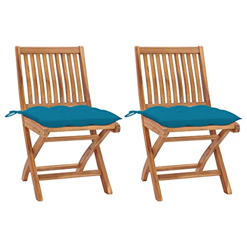 vidaXL Sedie da Giardino 2 pz con Cuscini Azzurro in Massello di Teak