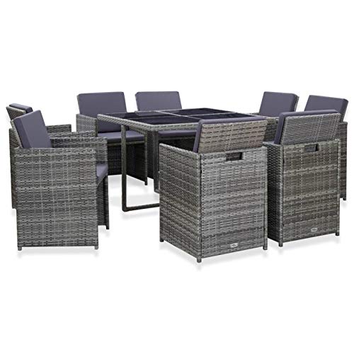 Tidyard Set da Pranzo 9 pz da Giardino in Polyrattan e Vetro,Set da Giardino Tavolo e Sedie in Rattan,Set Tavolo e Sedie da Pranzo da Giardino Esterno,Tavolo Quadrato Vetro e 8 Poltrone Rattan
