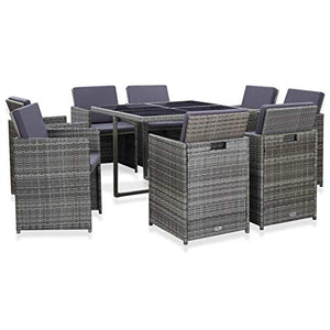 Tidyard Set da Pranzo 9 pz da Giardino in Polyrattan e Vetro,Set da Giardino Tavolo e Sedie in Rattan,Set Tavolo e Sedie da Pranzo da Giardino Esterno,Tavolo Quadrato Vetro e 8 Poltrone Rattan