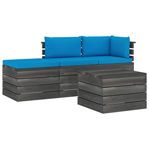 FAMIROSA Set Divani da Giardino su Pallet 4 pz con Cuscini Massello Pino-1783