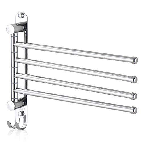 Portasciugamani Asciugamano Bagno Cucina a Parete in Acciaio Inox Rotazione Towel Rack Portasciugamani Lucido cremagliera del Supporto Accessori Bulloneria 4 Poli (Colore : Silver)