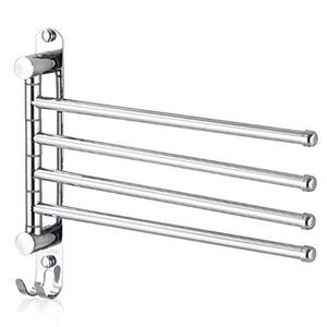Portasciugamani Asciugamano Bagno Cucina a Parete in Acciaio Inox Rotazione Towel Rack Portasciugamani Lucido cremagliera del Supporto Accessori Bulloneria 4 Poli (Colore : Silver)