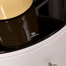 LICHUAN Tavolino moderno rotondo comodino in vetro temperato comodino con 1 cassetto mensola portaoggetti creativo accento tavolino per casa, camera da letto, ufficio, facile da montare
