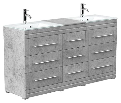 Mobile bagno a terra Vitro Modern con lavabos in vetro grigio cemento
