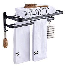 JRMM Porta Asciugamani Bagno da Parete con Mensola Portasciugamani Bagno da Muro Porta Salviette Doppio, Alluminio, Nero Opaco22.6 inch