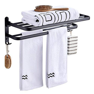 JRMM Porta Asciugamani Bagno da Parete con Mensola Portasciugamani Bagno da Muro Porta Salviette Doppio, Alluminio, Nero Opaco22.6 inch