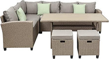 Ristorante 5 Pezzi Patio Set 4 A 8, PE Mezzo Alimentazione Per Esterni Vimini Set Di Conversazione Con Conversazione Con Tavolo Pranzo Rattan Con Tavolo Pranzo Ottomano, Con Cuscini E 3 Cuscini Bonus
