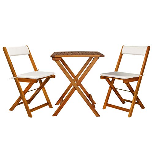vidaXL Legno Massello di Acacia Set da Bistrò con Cuscini 7 pz Tavolo e Sedie