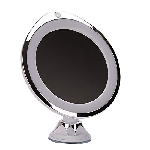 Mirror Specchio Luminoso a LED, Specchio 7X, Lente d'Ingrandimento, Specchio Ventosa, Specchio da Bagno, Specchio da Bagno unilaterale, Specchio cosmetico (Bianco Argento UV)