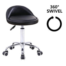 KKTONER Sgabello Rotondo in Pelle PU con Schienale Regolabile Regolabile in Altezza Sedia da Lavoro Girevole con Ruote Spa (Nero)