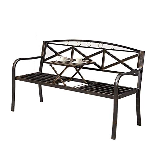 LXLH Panca da Giardino Sedile Mobili da Esterno Panchina da Giardino da 59 Pollici con terrazza, con Tavolo Centrale Estraibile Tavoli e sedie antiruggine in Metallo, Panca per Il Tempo Libero da