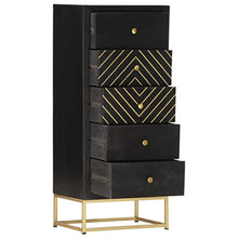 vidaXL Cassettiera Nero e Oro 45x30x105 cm in Legno Massello di Mango