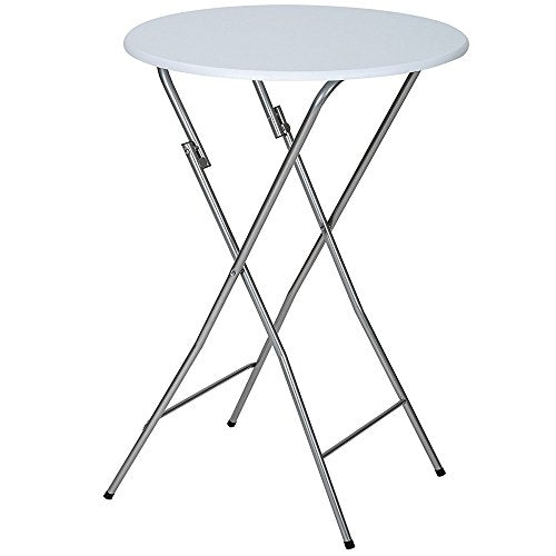 BAKAJI Tavolino Bistrot in Metallo per Esterno Pieghevole Diametro 60 cm Altezza 110 cm Tavolo Alto Piano Rotondo in MDF per Bar Casa Giardino Ristorante Colore Grigio
