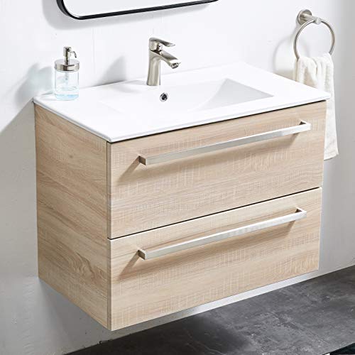 ATUM HOME - Mobiletto da parete con lavabo, con 2 cassetti, chiusura morbida, 800 mm