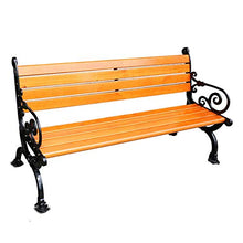 Banc de jardin banc de parc Support en aluminium moulé robuste, banc résistant aux intempéries extérieur antirouille, Banc de terrasse à lattes de bois massif anticorrosion 2-3 personnes