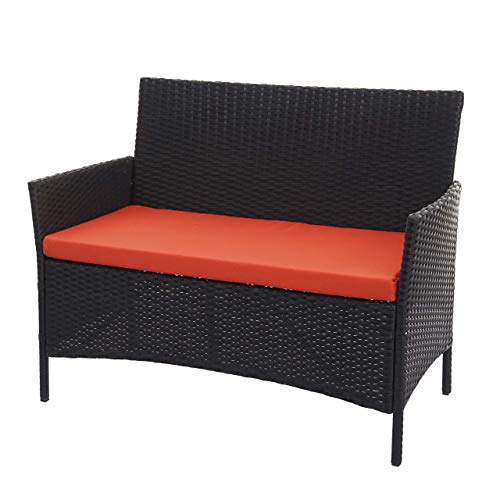 Mendler Serie Halden per l'esterno Divano Sofa 2 posti polyrattan Antracite con Cuscino Arancione