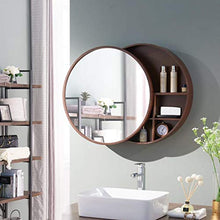 LIGHTXYX Armadietto per Specchio da Bagno in Legno massello Specchio da Parete con Specchio Tondo con Funzione di archiviazione