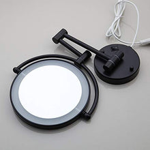 Specchio da trucco nero opaco a LED, montaggio a parete, estremamente pieghevole, doppio lato, 3 x Magnification Bath