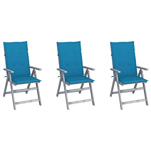 vidaXL Sedie da Giardino Reclinabili 3 pz con Cuscini Massello Acacia