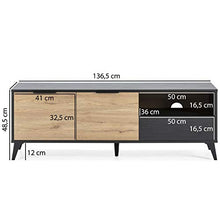 VS Venta-stock Mobile TV Koln 2 Porte e 1 cassetto, Color Nero Spazzolato e Legno, 136,5 cm (Larghezza) 40 cm (profonditá) 48,5 cm (Altezza)