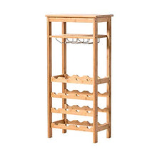 Scaffale per vino in bambù Scaffale per vino a 4 ripiani Scaffale per esposizione Scaffale per vino 16 bottiglie Capacità di stoccaggio Portabicchieri da tavolo per cucina domestica Naturale / Marrone