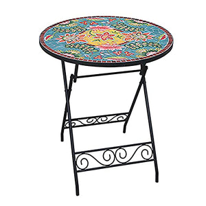 HZWZ Tavolo D'accento Rotondo A Mosaico, 27,5"Tavolino con 2 Sedie, Arredamento di Piante per Portico per Patio, Set di Bistrot A 3 Pezzi,1 Table