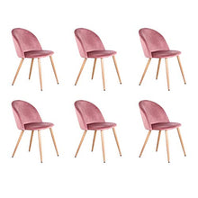 BenyLed Set di 6 Sedie Imbottite per Sala da Pranzo, con Schienale in Morbido Velluto e Gambe Regolabili in Metallo, Colore: Rosa