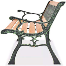 lyrlody- Panca da Giardino a 3 Posti, Panchina da Esterno Panchina in Ghisa e Legno con Schienale a Rombi e Braccioli, 122 x 51 x 73 cm