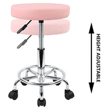 KKTONER Sgabello Rotondo in Pelle PU con poggiapiedi Regolazione dell'altezza della Parte Girevole Spa Salone di Disegno Tattoo Workshop Massaggi Sgabelli Sedia operativa Rosa