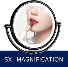 WZDD Specchio da Trucco da Parete, Specchio da Barba con Ingrandimento 5X, Specchio Cosmetico a LED Illuminato, Specchio da Bagno Rotondo, Girevole a 360°