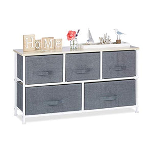 Relaxdays, Grigio 10023328_493 Mobiletto con 5 Cassetti, Mobile Cassettiera, HxLxP: 54,5 x 100 x 30 cm, Tessuto, Metallo, Legno