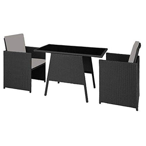 Chicreat Set pieghevole in polyrattan, 2 Sedie e 1 Tavolo con ripiano in vetro, include cuscini per seduta e schienale