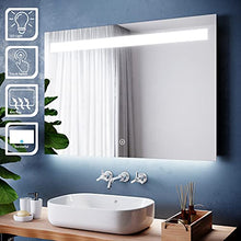 SIRHONA - Specchio da bagno, 100 x 70 cm, con interruttore touch, anti-appannamento, illuminazione integrata, colore: bianco freddo