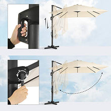 SONGMICS Ombrellone da Giardino Quadrato 3 x 3 m, Ombrellone Decentrato con UPF 50+, Rotazione a 360°, Inclinazione Regolabile, Manovella per Apertura e Chiusura, con Base, Beige GPU039M01