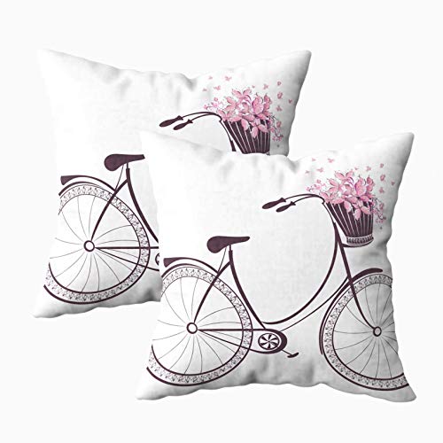 Kris.D Fodere per Cuscino 18X18 Pollici, Fodere per Cuscini Quadrati copriletto 2 Pezzi Cestino della Bicicletta Fiori pieni Farfalle Ambo i Lati Cuscino Decor per la Fattoria