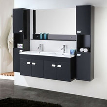 Mobile bagno Lady nero o bianco doppio lavabo in ceramica cm 120 sospeso miscelatori e 2 colonne inclusi I