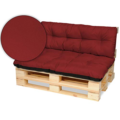 SuperKissen24. Cuscino per Bancale Divano Pallet 120x80 cm con Schienale 120x38 cm Seduta Impermeabile e Comodo per Divanetti da Esterno - Rosso Scuro