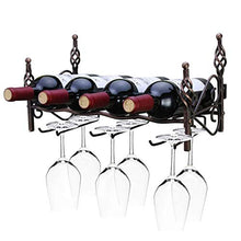 YGB creatività Portabottiglie, Portabottiglie da Parete Portabottiglie in Vetro Portabottiglie in Ferro battuto Portabottiglie in Vetro, Supporto 4 Bottiglie di Vino 6 Tazze per la casa