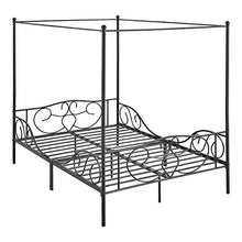 [en.casa] Letto Francese a Baldacchino 140x200 cm Struttura Letto in Acciaio con Elementi Laterali Decorativi in Stile Classico/Romantico - Nero