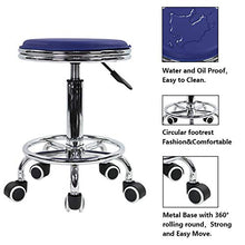 KKTONER Poggiapiedi rotondo regolazione in altezza in pelle PU con cuscinetti moderno stile industriale in metallo rotante per salone SPA sgabello per massaggi per piccoli lavori (blu)